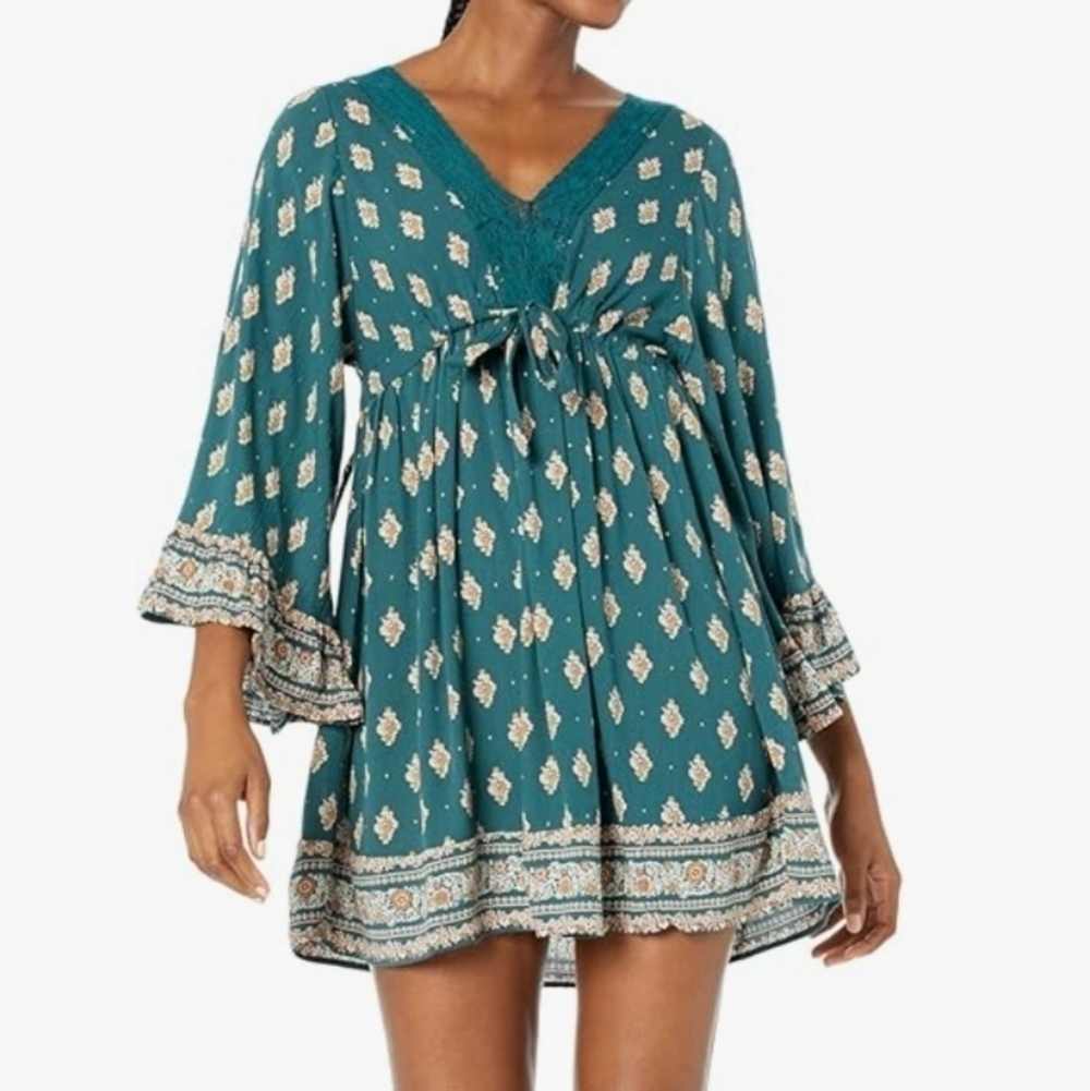 Boho Angie V-Neck Bell Sleeve Dress womens size s